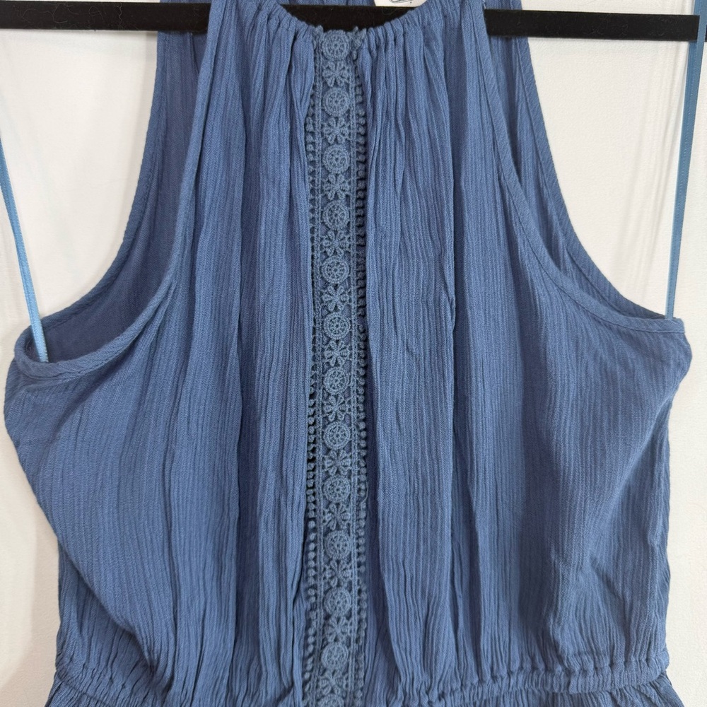 Hippie Rose Blue Lace Trim Peplum String High Neck Crop Tank Top NWoT, size M - Picture 4 of 8